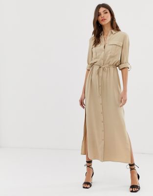 cream midi shirt dress