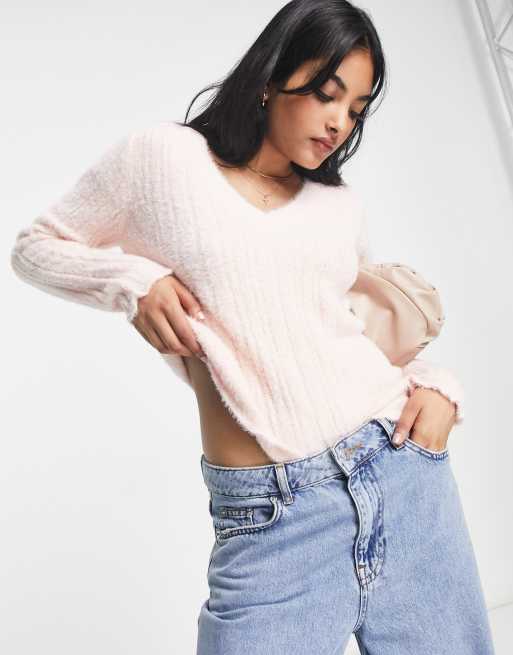 Vila v neck knit sweater in blush