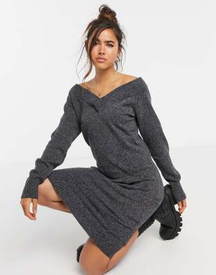 grey v neck sweater dress