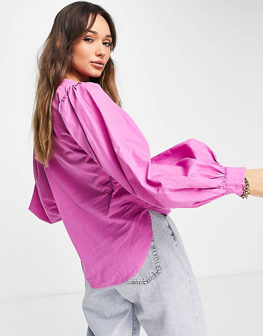  Shirts & Blouses/Vila v neck poplin blouse in bright pink 