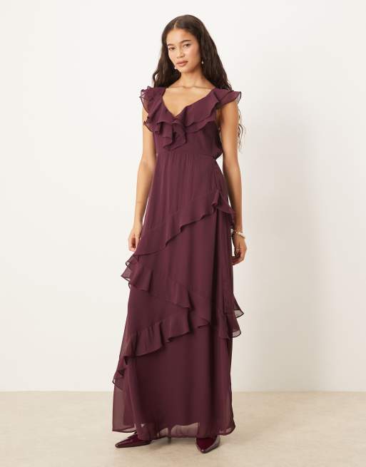 chiffon dress burgundy Long dress burgundy V-neck chiffon main image 0