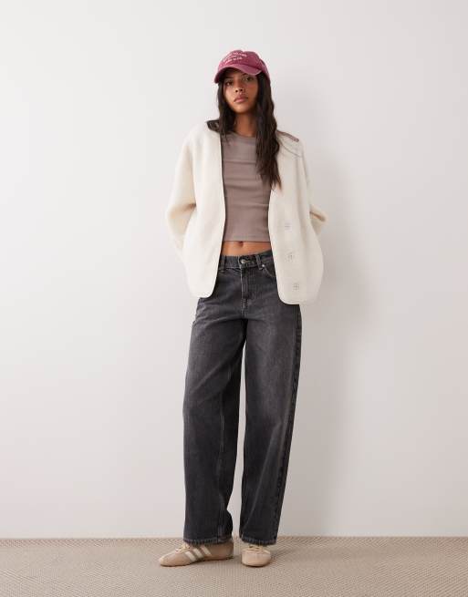 VILA v-neck teddy jacket in cream , 2 of 4