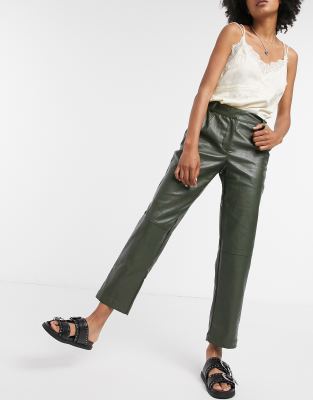 green leather pants