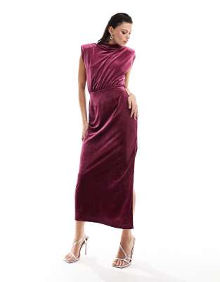 Vila Velvet High Neck Maxi Dress In Raspberry-red