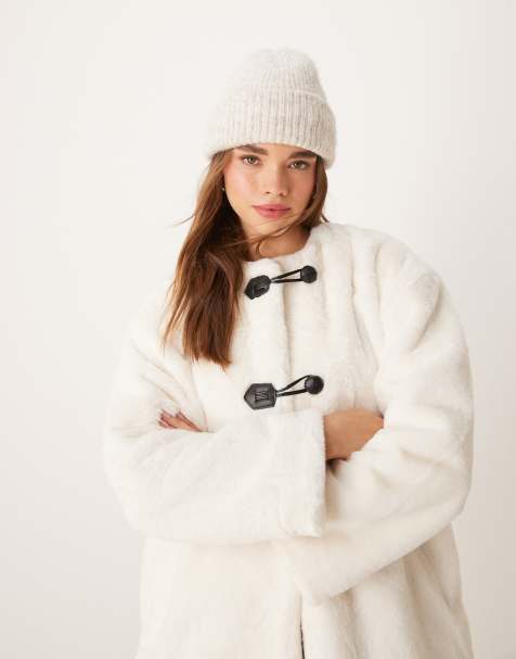 Vila - Veste style duffle-coat en fausse fourrure sans col - Crème - view 1