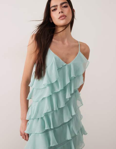 VILA - Vestido corto azul surf de tirantes con volantes - view 1