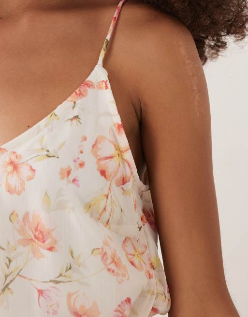 VILA - Vestido corto rosa de tirantes con estampado floral de tejido liso, 3 de 4