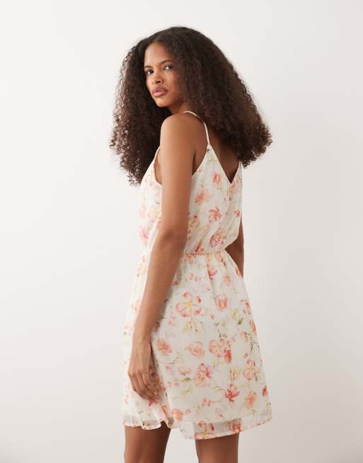 VILA - Vestido corto rosa de tirantes con estampado floral de tejido liso, 4 de 4