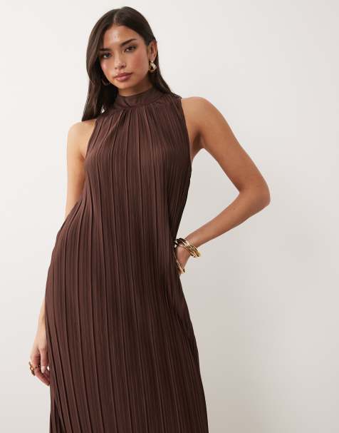 VILA - Vestido largo marrón chocolate ceñido con cuello alto - view 1