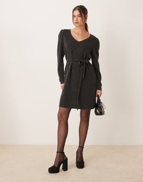 Vila - Vestito allacciato in vita nero glitterato - view 1