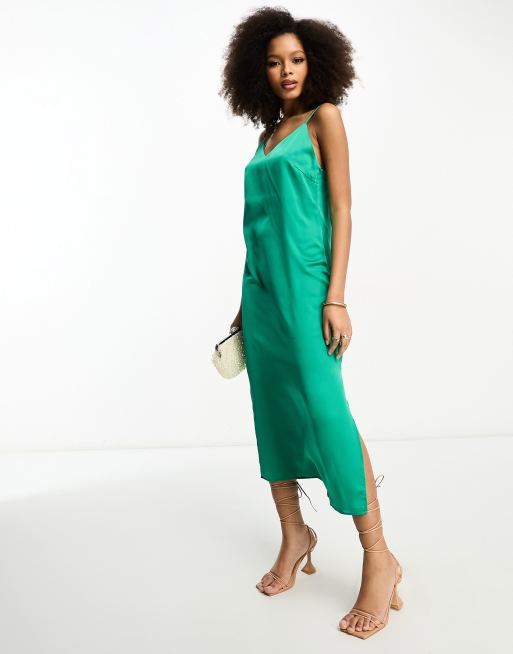 Vila - Vestito con spalline sottili midi in raso verde