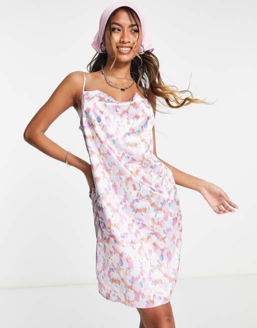 Vila - Vestito corto in raso multicolore con spalline sottili