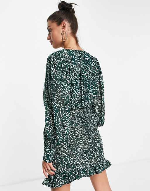 Vila - Vestito corto verde leopardato increspato, 3 di 4