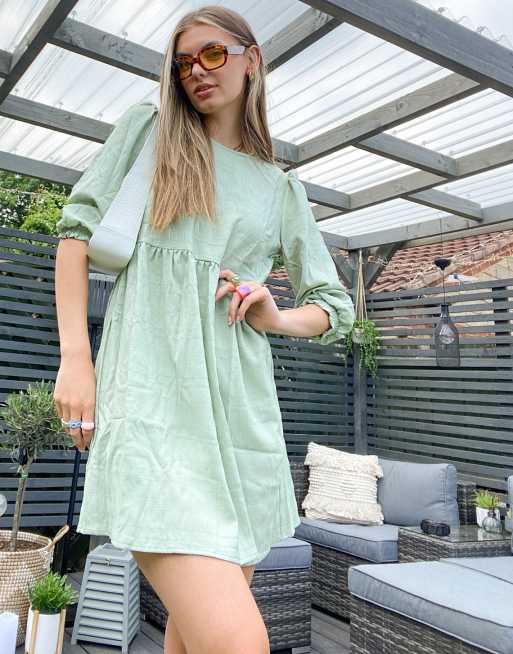 Vila - Vestito grembiule con maniche a sbuffo, colore verde