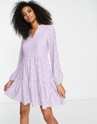 Vila broderie mini smock dress in lilac - LILAC - ASOS Price Checker