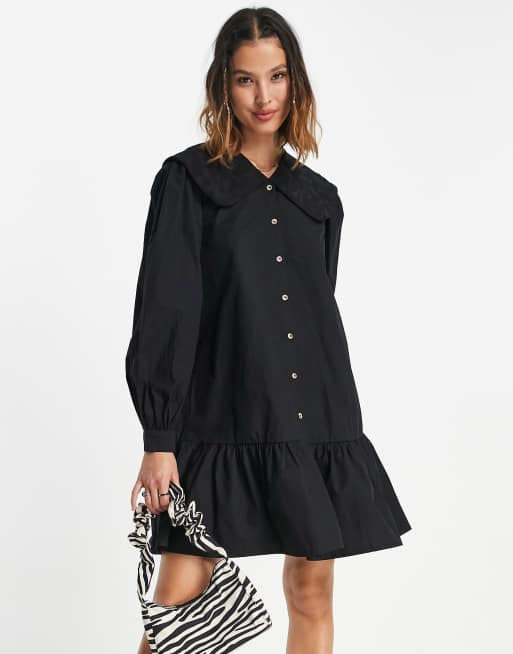 Vila - Vestito grembiule oversize con colletto, colore nero