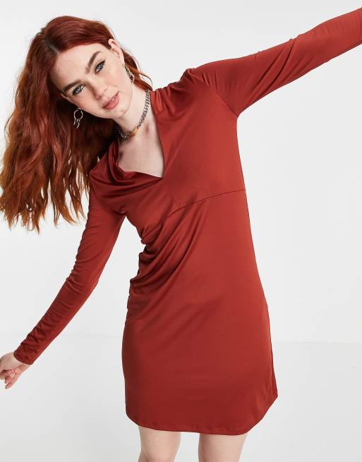 Vila - Vestito in jersey con scollo a V marrone