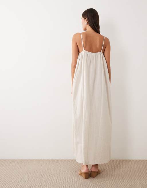 Vila - Vestito lungo con spalline sottili effetto lino super leggero mélange, 4 di 4
