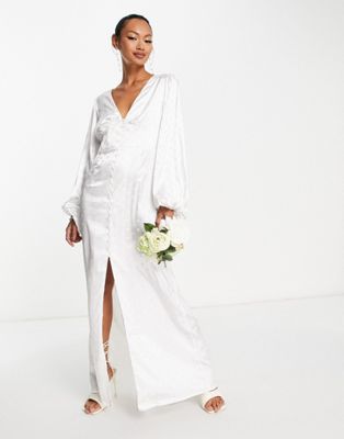 Vila Bridal jacquard spot maxi dress with button front in white - ASOS Price Checker