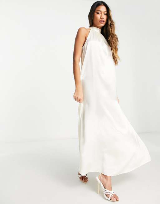 Vila - Vestito lungo da sposa in raso color crema con fiocco sul retro, 4 di 4
