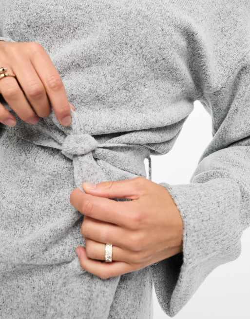 Vila - Vestito maglia corto con collo alto grigio chiaro allacciato in vita, 2 di 4