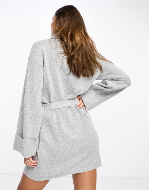 Vila - Vestito maglia corto con collo alto grigio chiaro allacciato in vita, 3 di 4