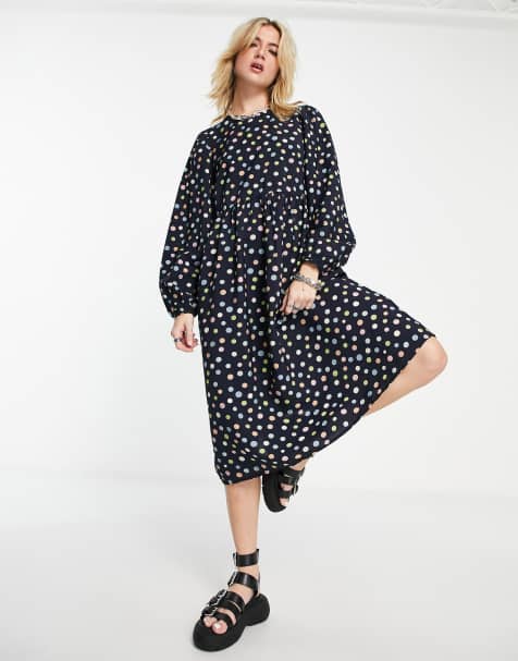 Vila - Vestito midi a maniche lunghe blu navy con stampa - view 1