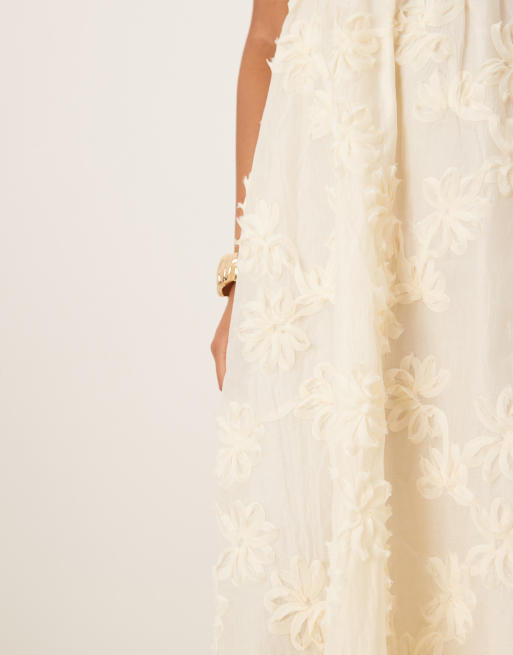 Vila - Vestito midi crema con fiori applicati, 4 di 4