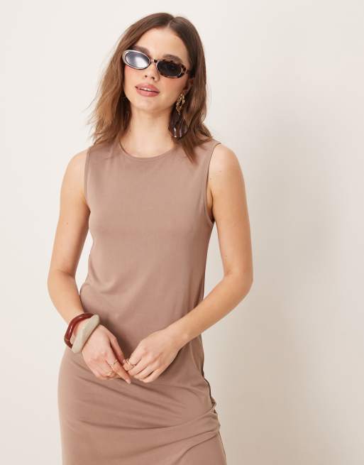 VILA - Vestito midi senza maniche in jersey cammello, 2 di 4