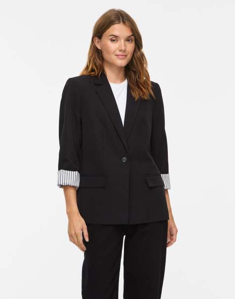 Vila VIBONNIE enkeltradet blazer i loose fit med spredt krave og polstring i sort - view 1