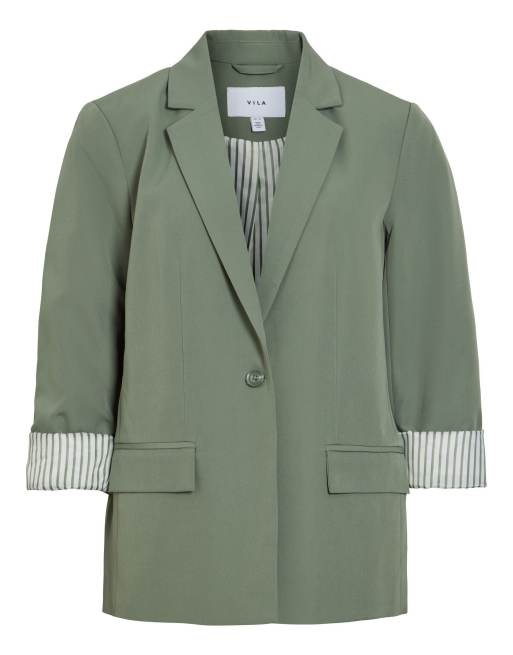 VILA – Vibonnie – Grön, enkelknäppt kavaj med ledig passform, vaddering och cut away-krage, 5 av 6