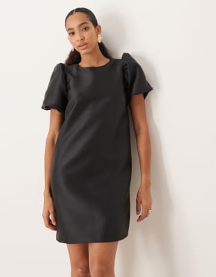 Vila Volume Sleeve Mini Dress In Black