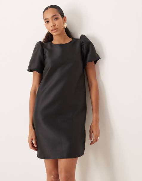 Vila volume sleeve mini  dress in black  - view 1