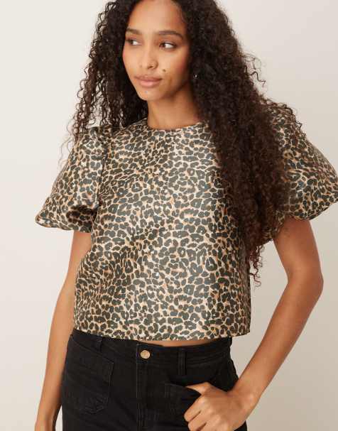 Vila volume sleeves top in leopard print - view 1