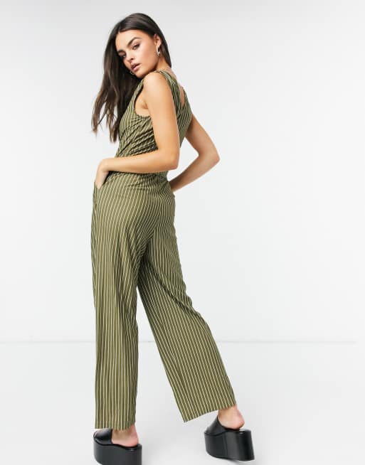 Vila waist tie jumpsuit in stripe, 2 of 4