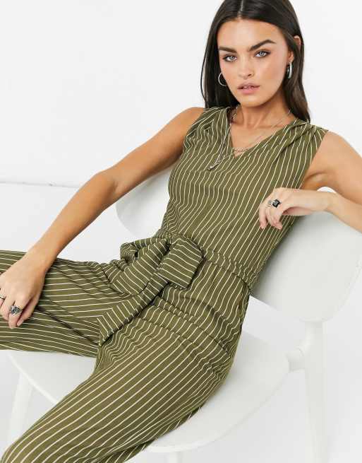 Vila waist tie jumpsuit in stripe, 3 of 4