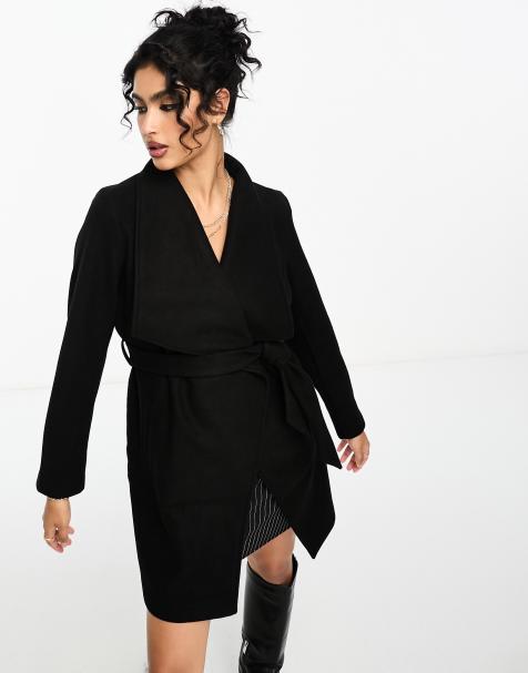 Vila waterfall belted coat in black - view 1