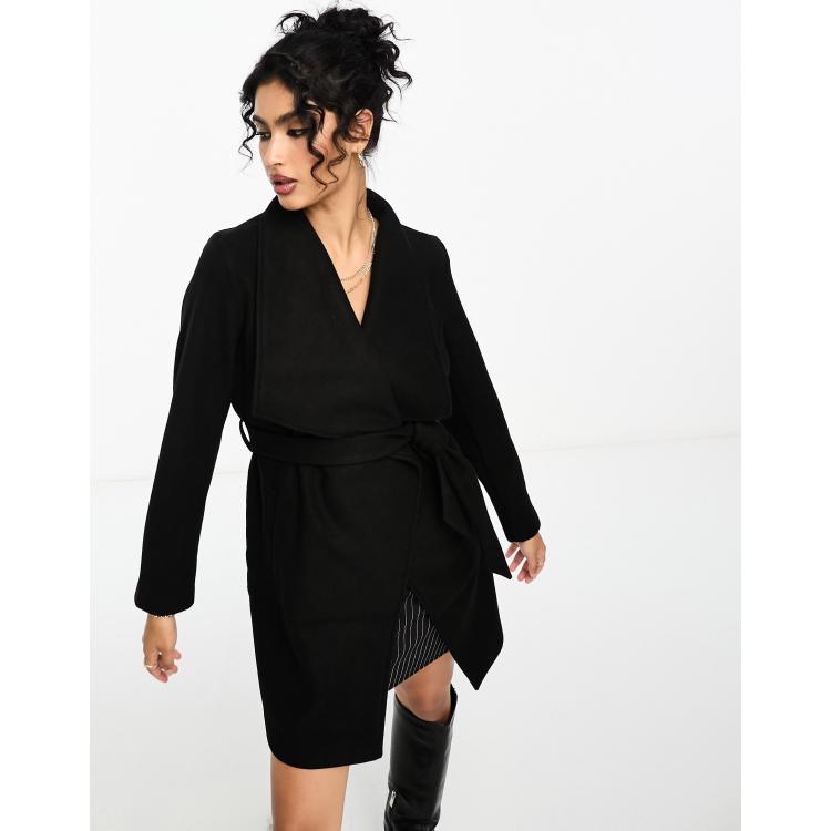 Black belted waterfall outlet coat