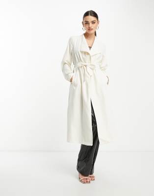 Vila Waterfall Belted Duster Coat In Cream-white