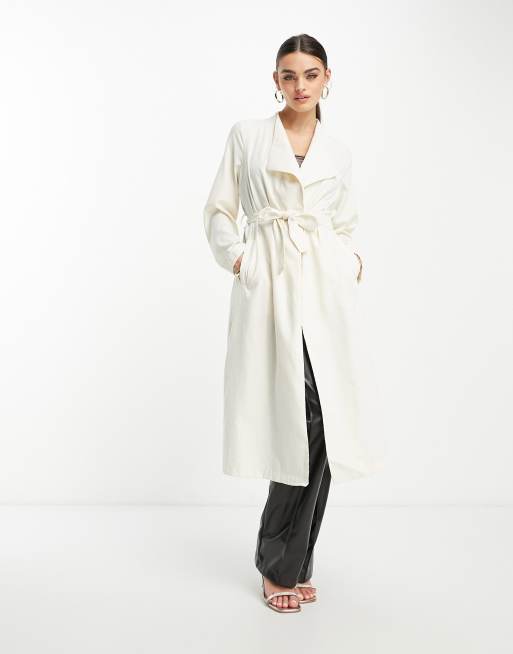 Vila waterfall belted duster coat in cream