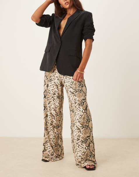 Vila pull on wide leg trousers in snake print