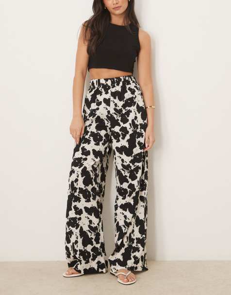 Vila pull on wide leg trousers in cow print