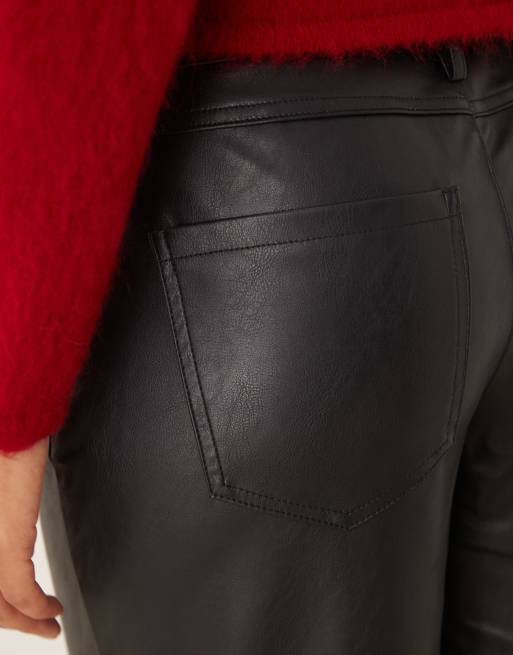 VILA wide leg faux leather pants with seam details in black, 4 of 5