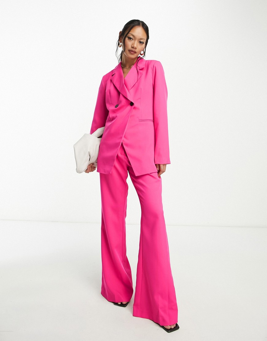 Vila wide leg flared suit trousers in bright pink