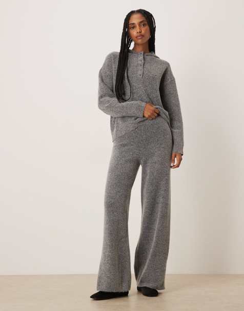 VILA wide leg knit pants in medium gray melange - part of a set - view 1