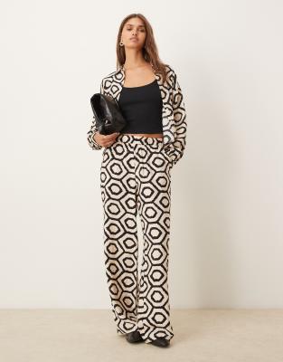 wide leg pants in abstract print - part of a set-White