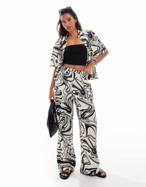 Vila wide leg pants in black and white swirl print - part of a set