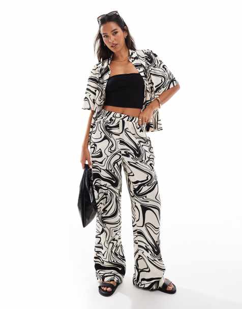 Vila wide leg pants in mono swirl print (part of a set) - view 1