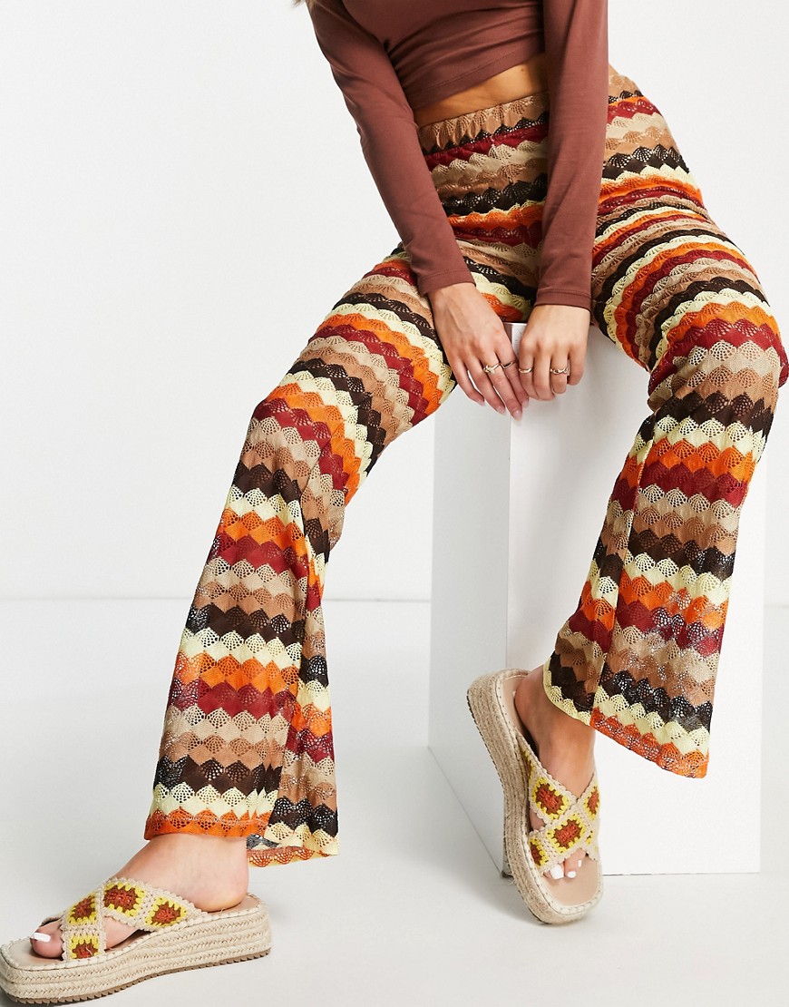 Vila wide leg pants in multicoloured crochet - part of a set