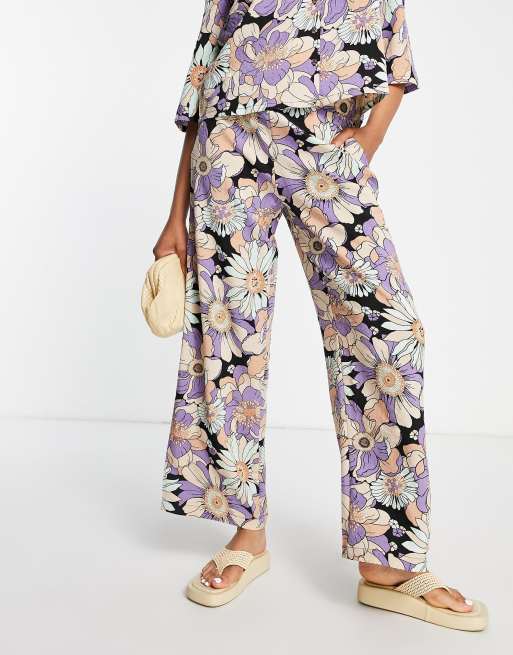 Vila wide leg pants in purple floral